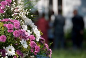 bouquet of flowers at funeral 